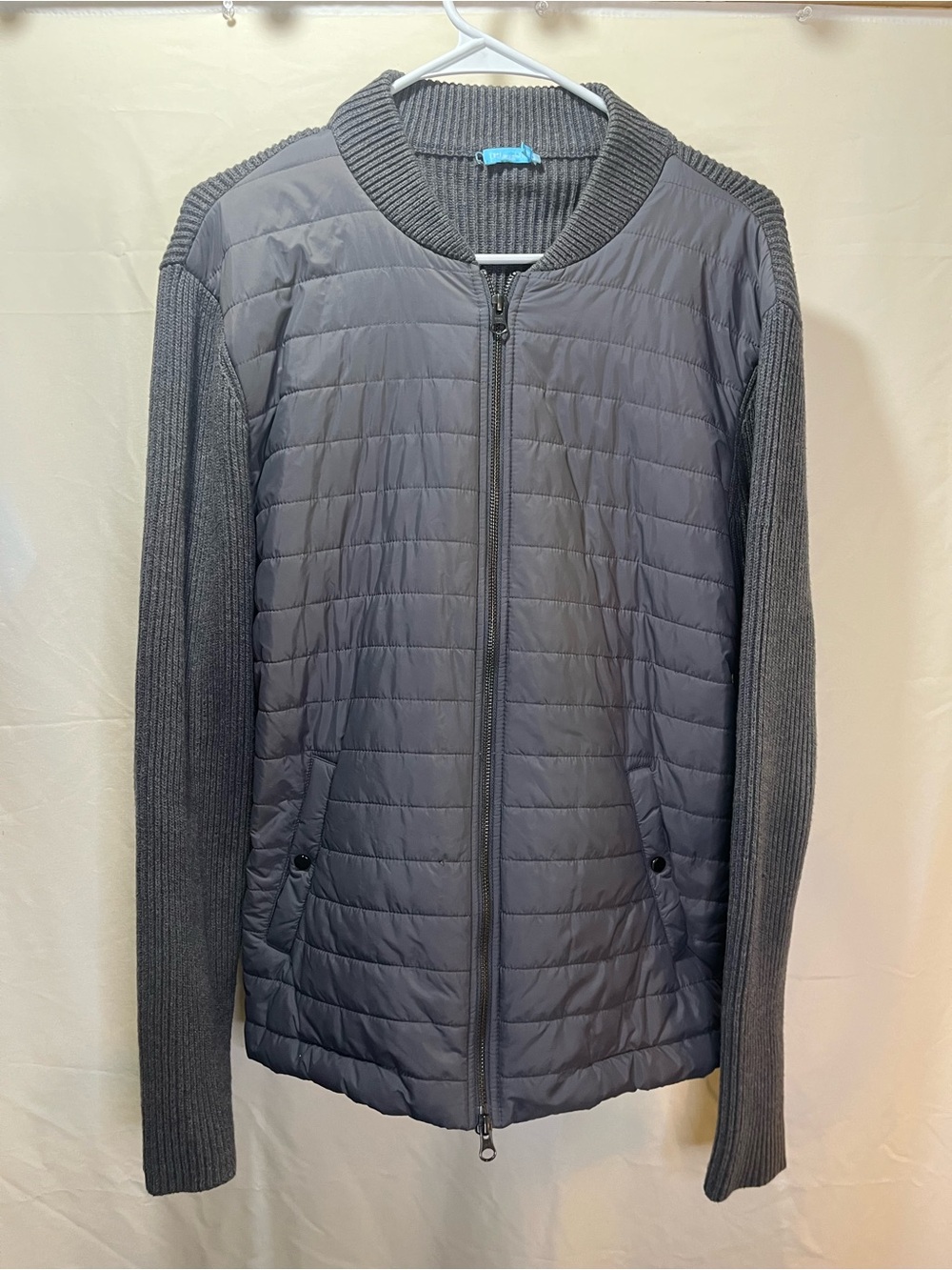 J McLaughlin Women’s Gray Hybrid Quilted Sweater Knit Jacket Size Large Pockets